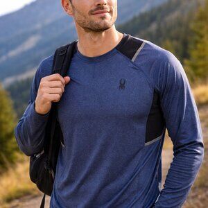 Share Spyder Active Men’s Long Sleeve Performance Shirt Blue Black Athletic Fit
